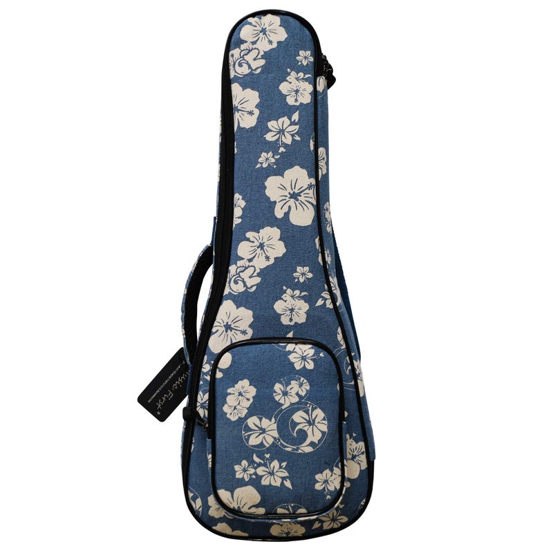 MUSIC FIRST Original Design 0.5" Thick Padded Hawaii Style â€œBlue and White Plumeriaâ€ Canvas Ukulele Case, Ukulele Bag, Ukulele Cover,(Fit for 26~27 inch Tenor Ukulele) - Image 1